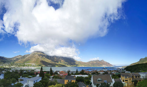 Panoramic view of townscape by sea against sky