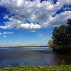 Scenic view of lake against cloudy sky