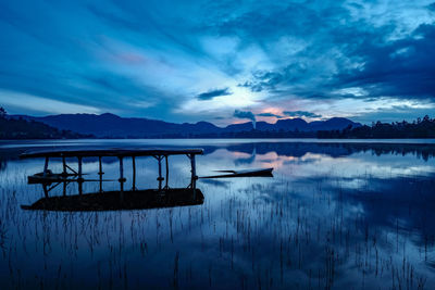 Scenic view of lake against sky during sunset