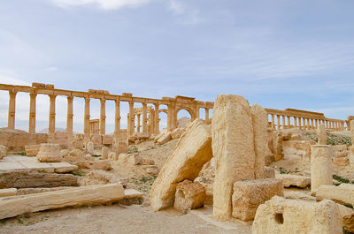 Ruins of historical building against sky