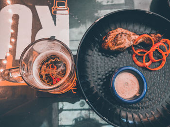 High angle view of food on table