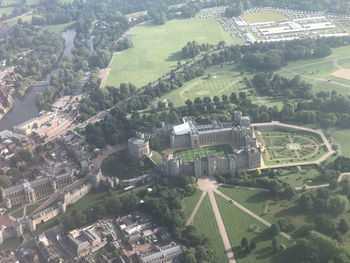 High angle view of buildings in city