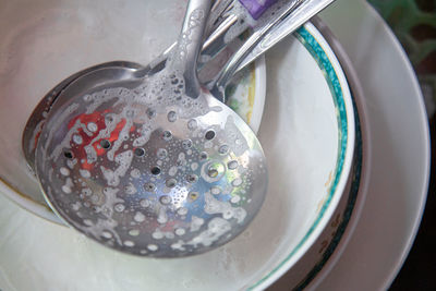 Close-up of water drops on metal