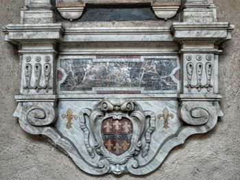 Close-up of carvings on building