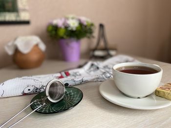 Close-up of tea served on table