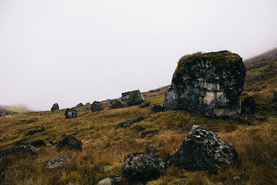 View of rock formation against clear sky