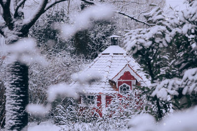 House on snow covered field