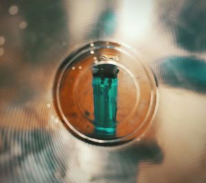 High angle view of glass of water on table