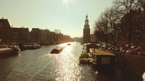 View of canal at sunset