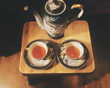 Close-up of coffee cup on table