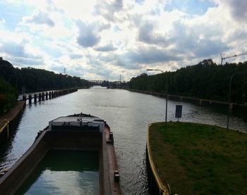 Scenic view of river against cloudy sky