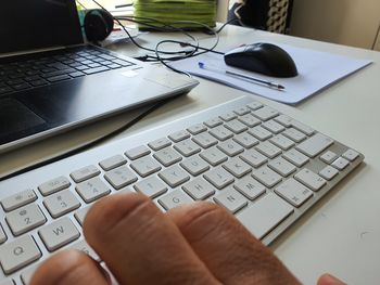 High angle view of computer keyboard on table