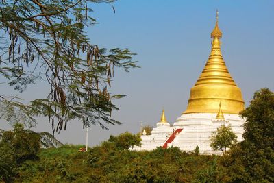 Low angle view of pagoda against sky