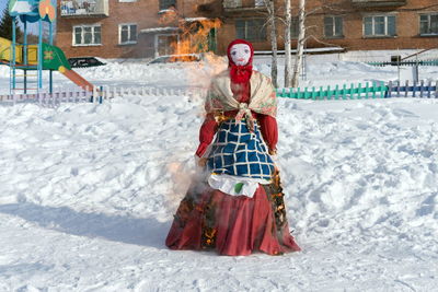 The effigy of the shrovetide is burned, during a traditional national holiday of seeing off winters.