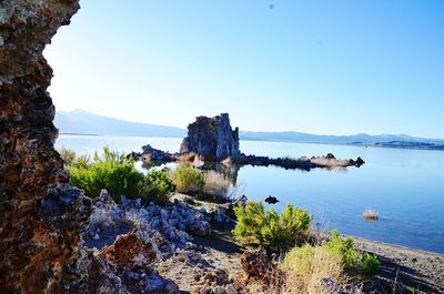 Scenic view of sea against clear sky