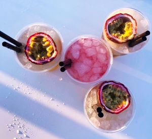 High angle view of breakfast on table