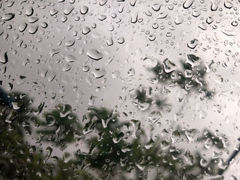 Full frame shot of raindrops on glass window