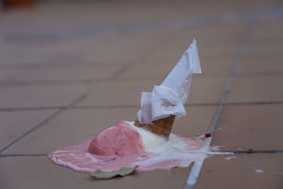 Close-up of ice cream on floor