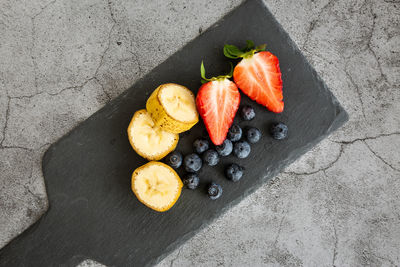 High angle view of fruits in plate