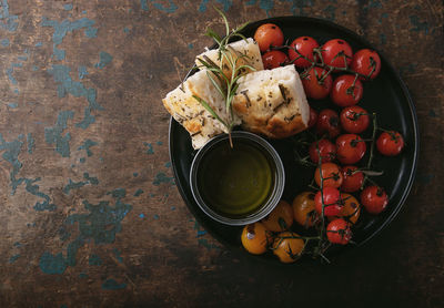 High angle view of breakfast in bowl on table