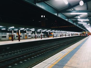 View of railroad station at night