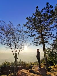 Man standing by tree against sky