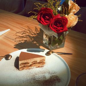 High angle view of flower vase on table