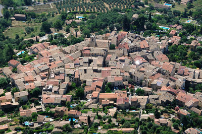 High angle view of buildings in city