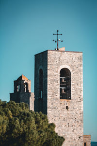 Exterior of historic building against clear blue sky