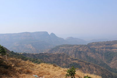 Scenic view of mountains against clear sky