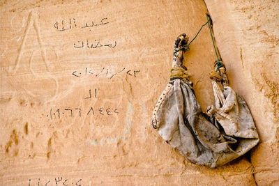 View of dirty bag hanging on wall