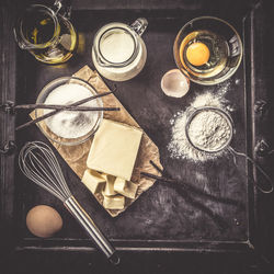 High angle view of food on table