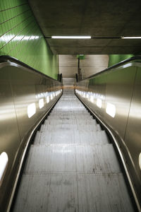 High angle view of escalator at empty subway station