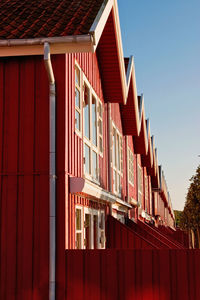 Red terrace house in evening light