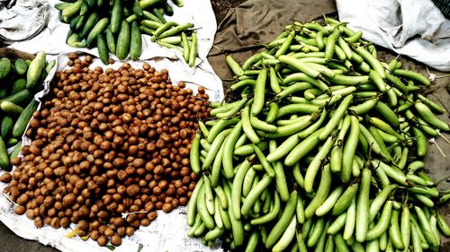 High angle view of vegetables for sale in market