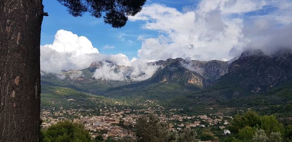 Panoramic view of tramuntana landscape against sky