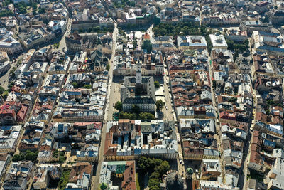 High angle view of buildings in lviv