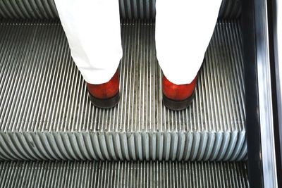 High angle view of illuminated escalator