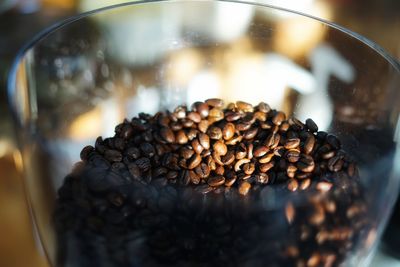 Close-up of coffee beans in glass