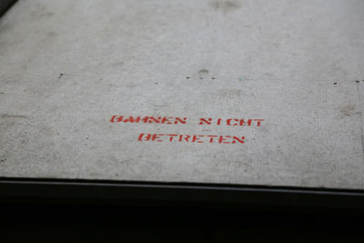 High angle view of text on paper