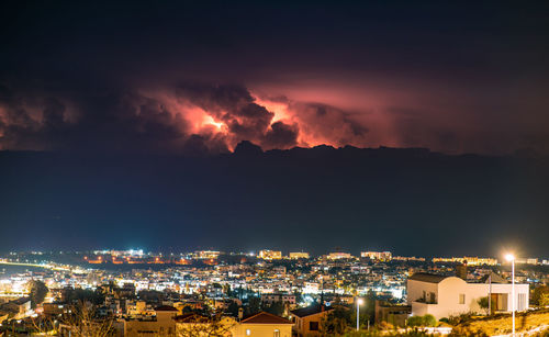Aerial view of townscape against sky during sunset