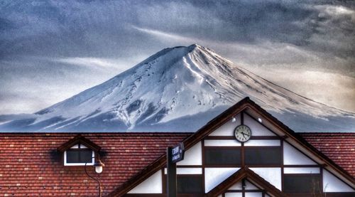 Low angle view of snow covered mountain