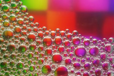 Close-up of water drops on multi colored lights