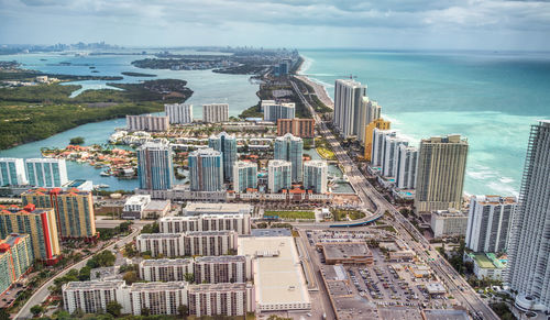 High angle view of buildings in city