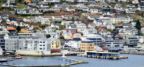 High angle view of buildings in city