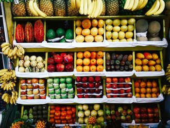 High angle view of various fruits for sale in market