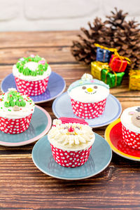 Close-up of cupcakes on table