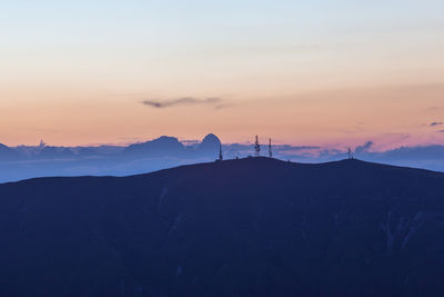 Scenic view of silhouette mountains against sky during sunset