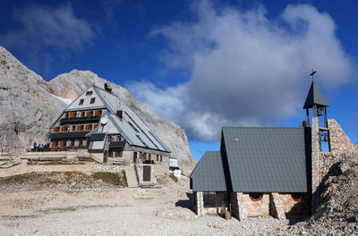 Low angle view of houses against sky