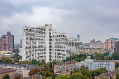 Aerial view of the city center of kiev, ukraine and the panorama apartment building 